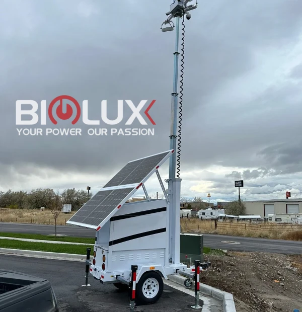 טריילר סולארי נייד BIGLUX Livestream עם מצלמות אבטחה עובד 24 שעות ביממה